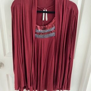 Burgundy sequin 2 piece sleeveless and top, plus size 1X